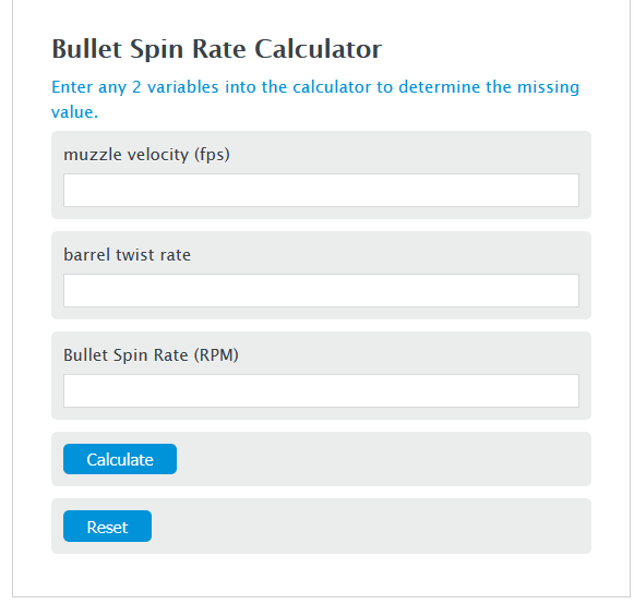 Bullet Spin Rate Calculator - Calculator Academy