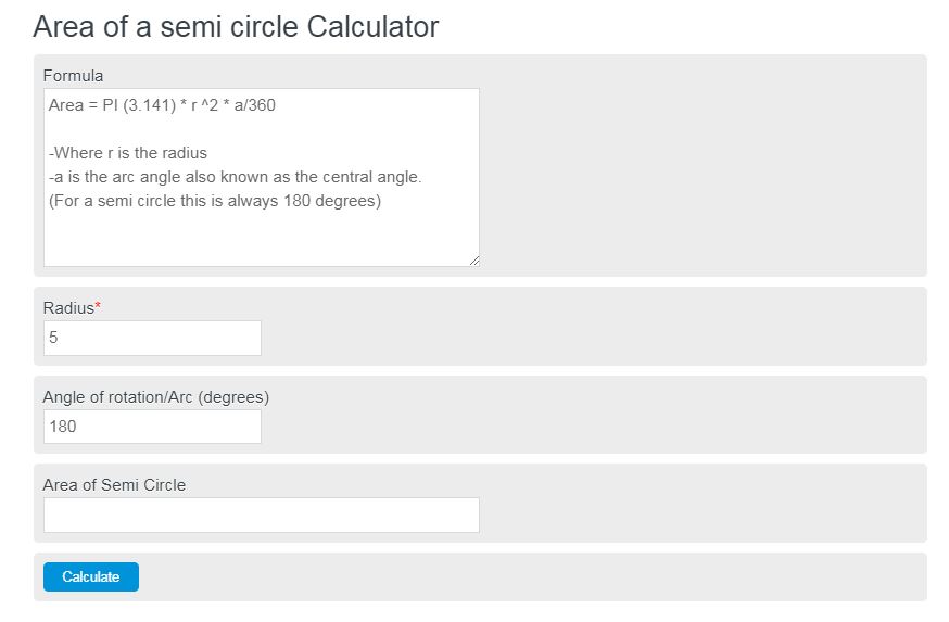 area of a semi circle calculator