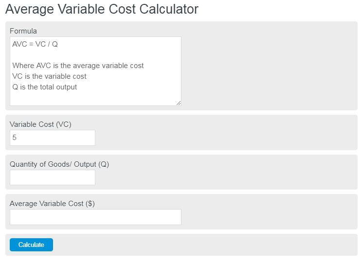 average variable cost calculator