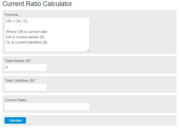 current ratio calculator