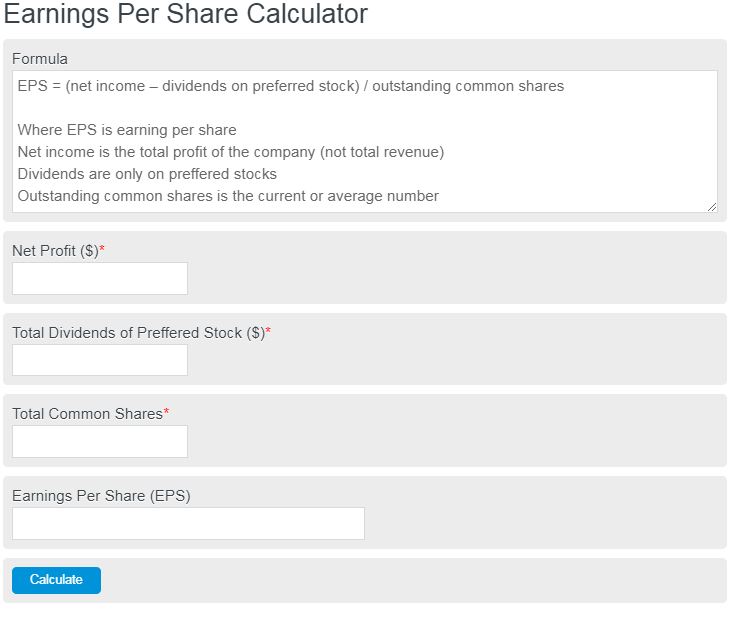 earnings per share calculator