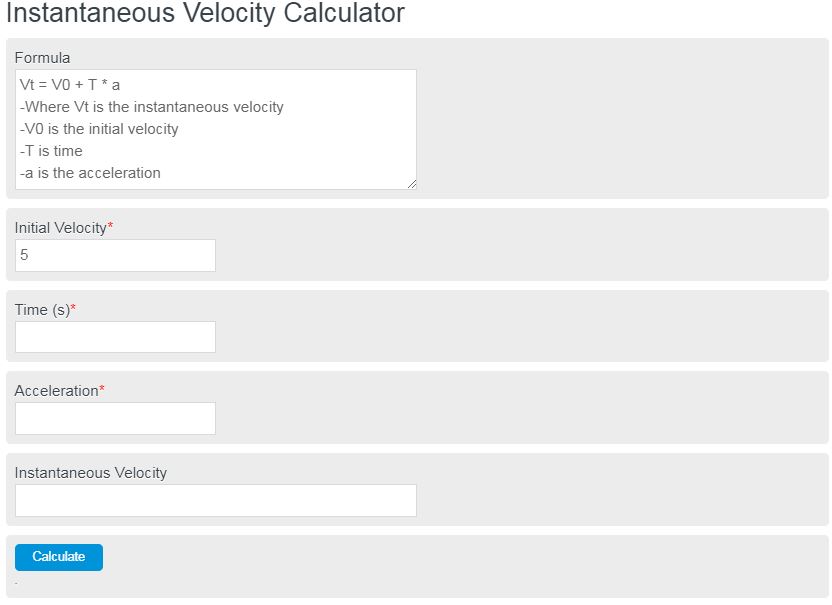 instantaneous velocity calculator