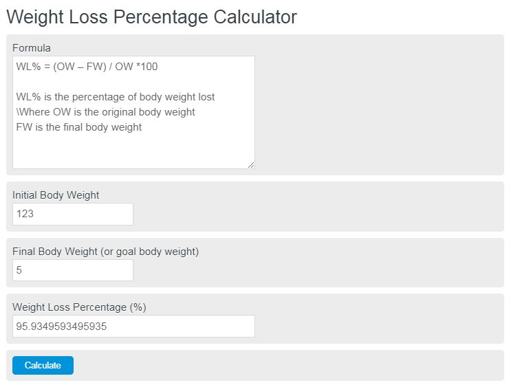 weight loss percentage calculator