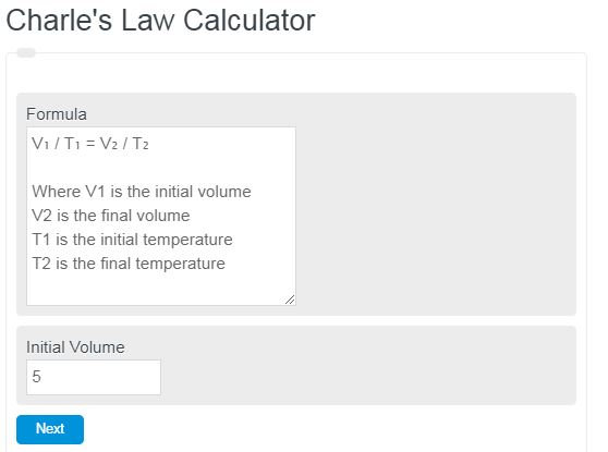 Charle's Law Calculator