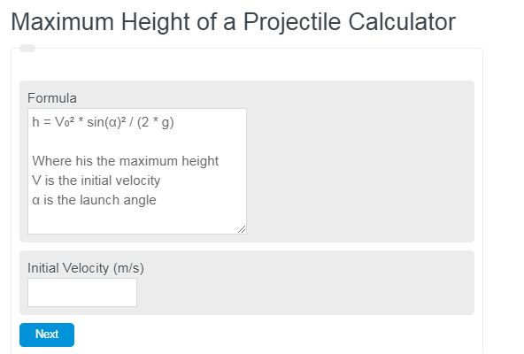Maximum Height of a Projectile Calculator