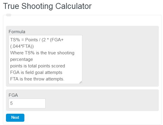 True Shooting Calculator (TS Percentage)
