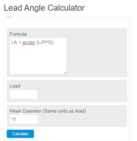 lead angle calculator