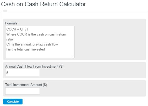 cash on cash return calculator