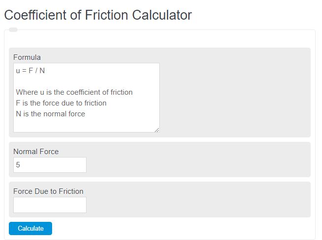 coefficient of friction calculator