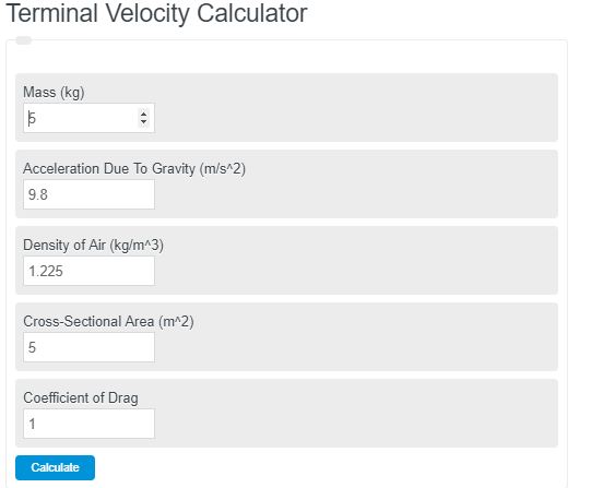 terminal velocity calculator