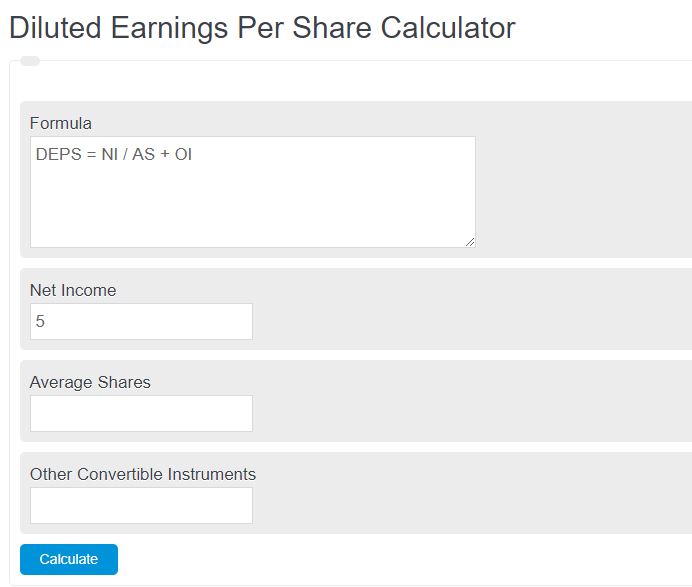 diluted earnings per share calculator