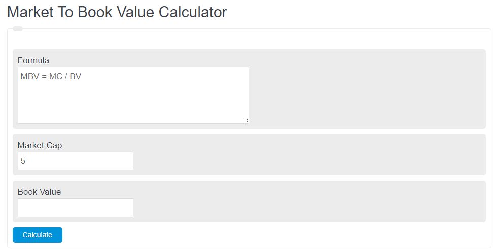 market to book value calculator