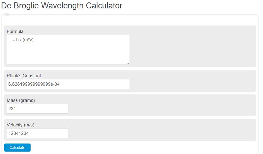 De Broglie Wavelength Equation Calculator - Calculator Academy