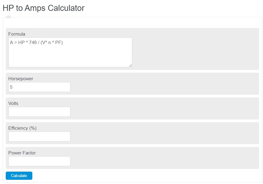 hp to amps calculator