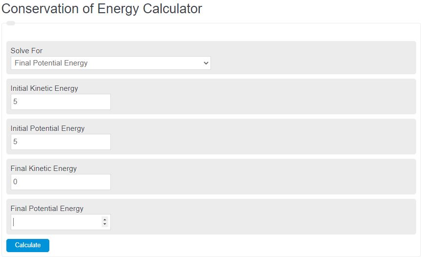 conservation of energy calculator