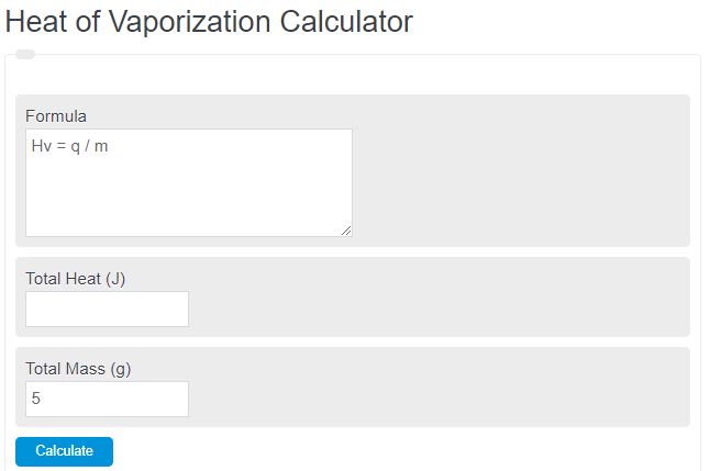 heat of vaporization calculator