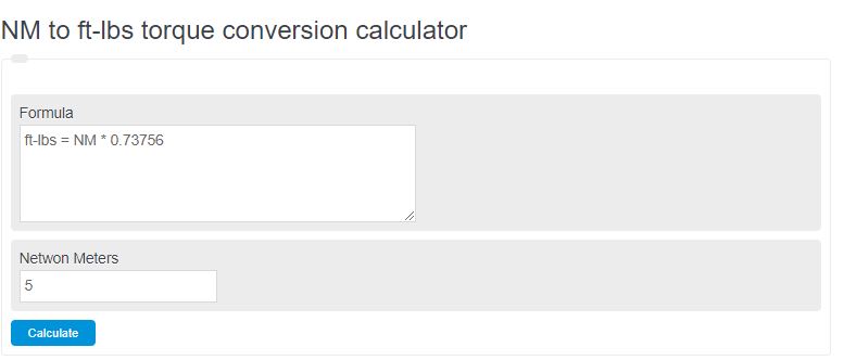 NM to ft-lbs torque conversion calculator