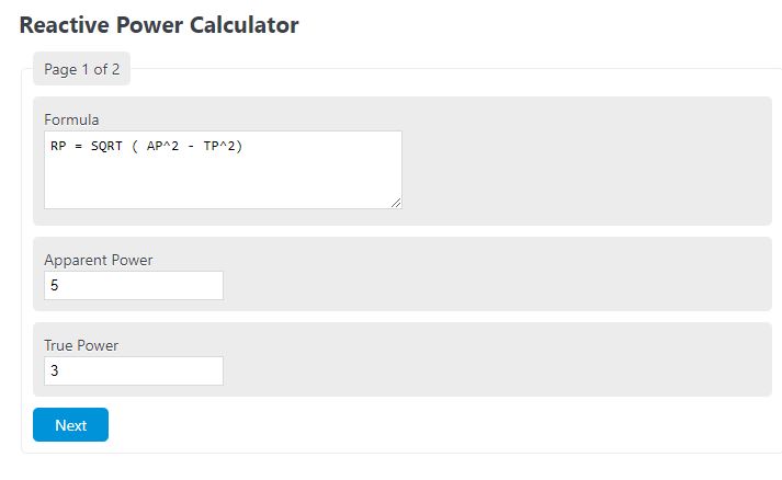 reactive power calculator