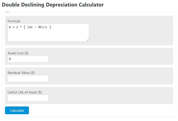 double declining depreciation calculator