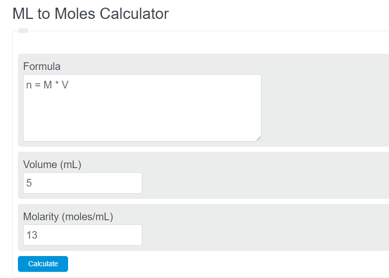 ml to moles calculator