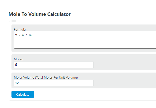 mole to volume calculator