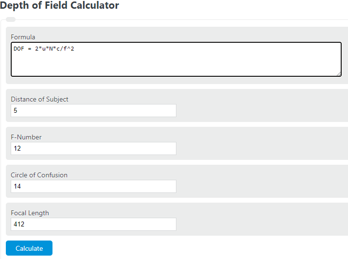 depth of field calculator
