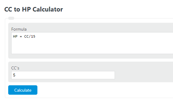 CC to HP Calculator - Calculator Academy