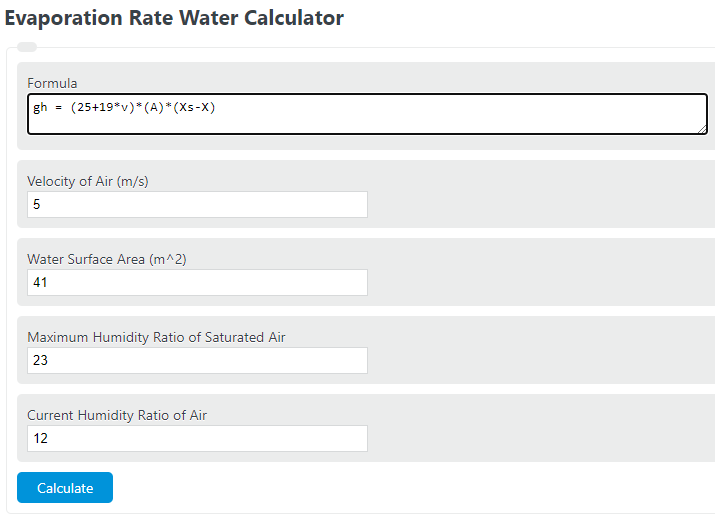 evaporation rate calculator