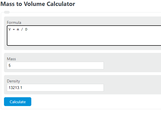 mass to volume calculator