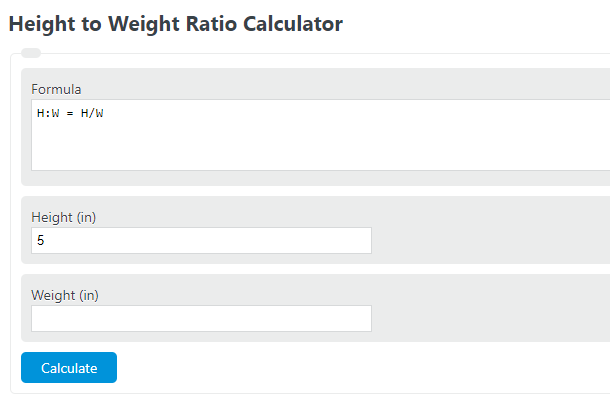 height to weight ratio calculator