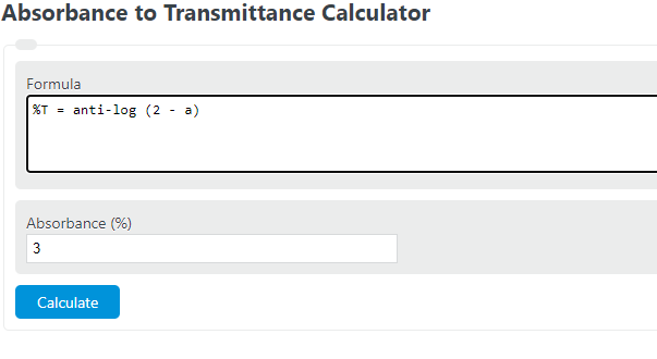 absorbance to transmittance calculator