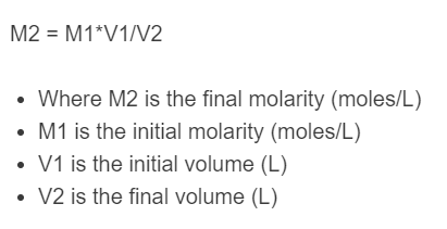 molarity dilution formula