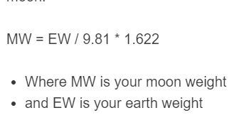moon weight formula