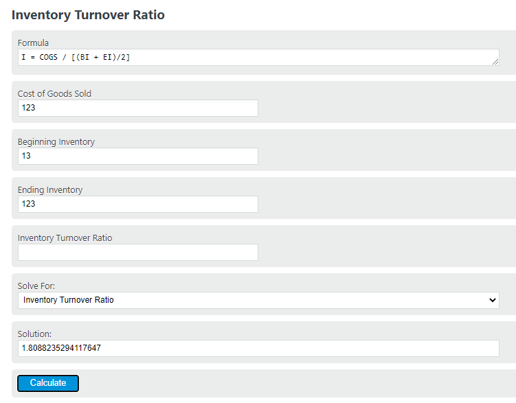 inventory turnover ratio calculator