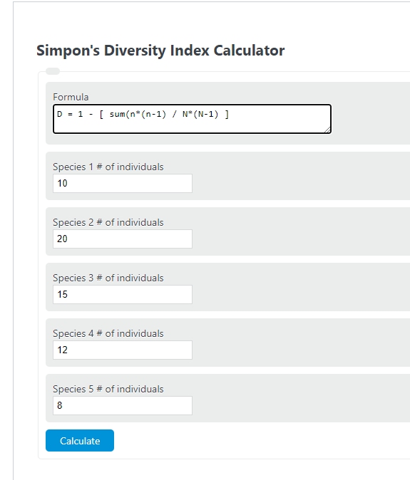 Simpson's diversity index calculator