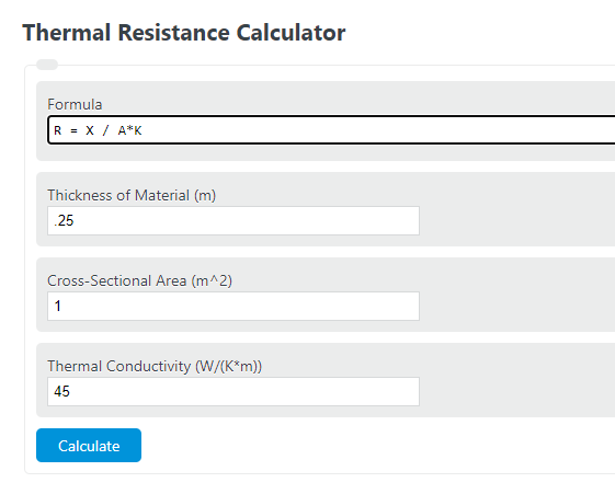 thermal resistance calculator