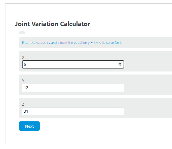 joint variation calculator