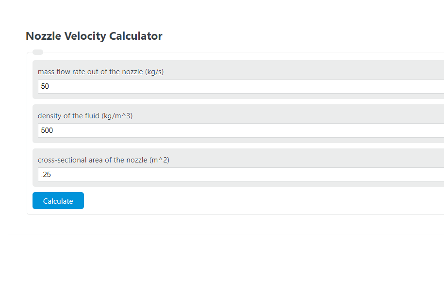 nozzle velocity calculator 
