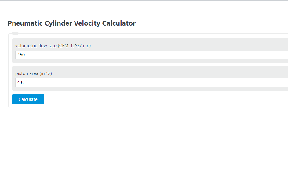 Pneumatic Cylinder Velocity Calculator 