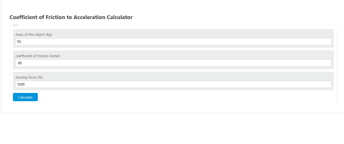 coefficient of friction to acceleration calculator 