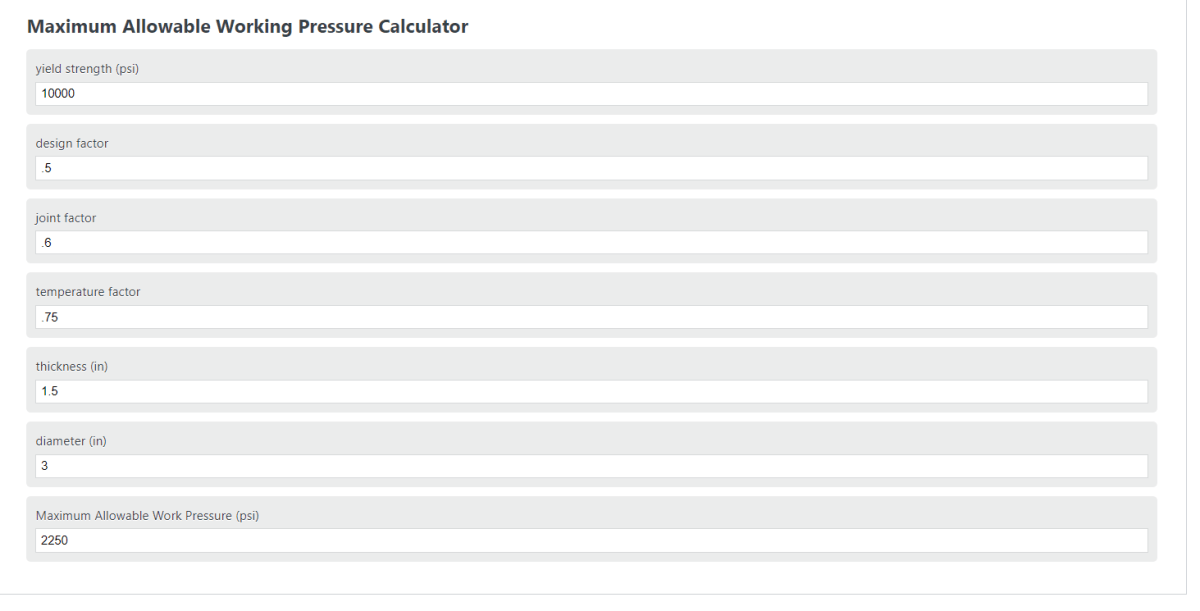 maximum allowable working pressure calculator