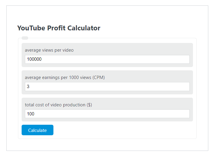 YouTube Profit Calculator