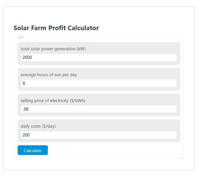 solar farm profit calculator