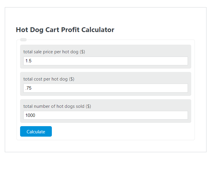 hot dog cart profit calculator