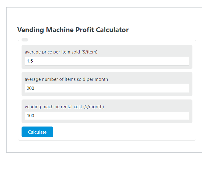 vending machine profit calculator