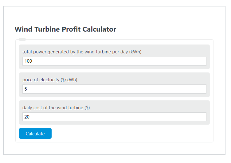 wind turbine profit calculator