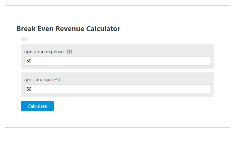 break even revenue calculator