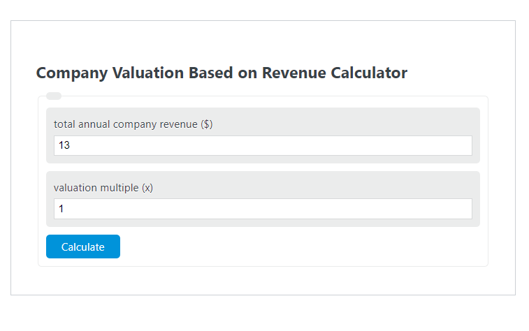 company valuation based on revenue calculator