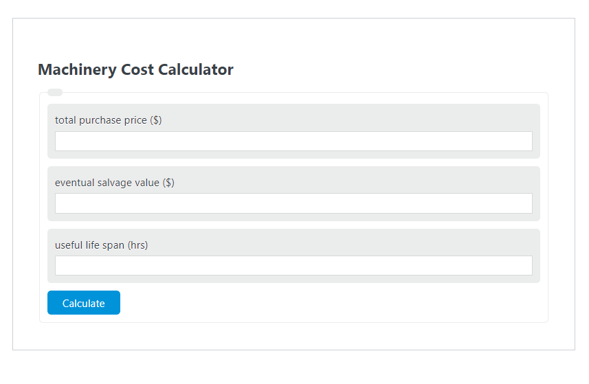 machinery cost calculator
