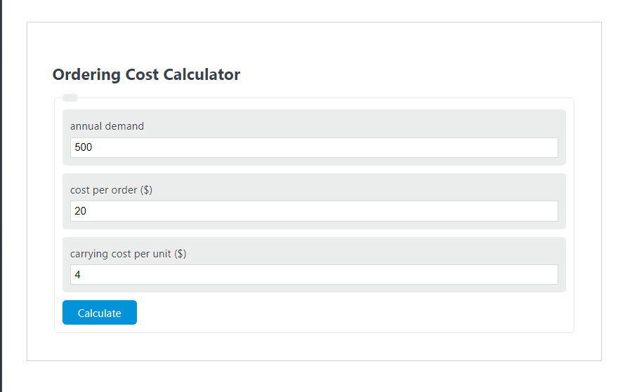 ordering cost calculator